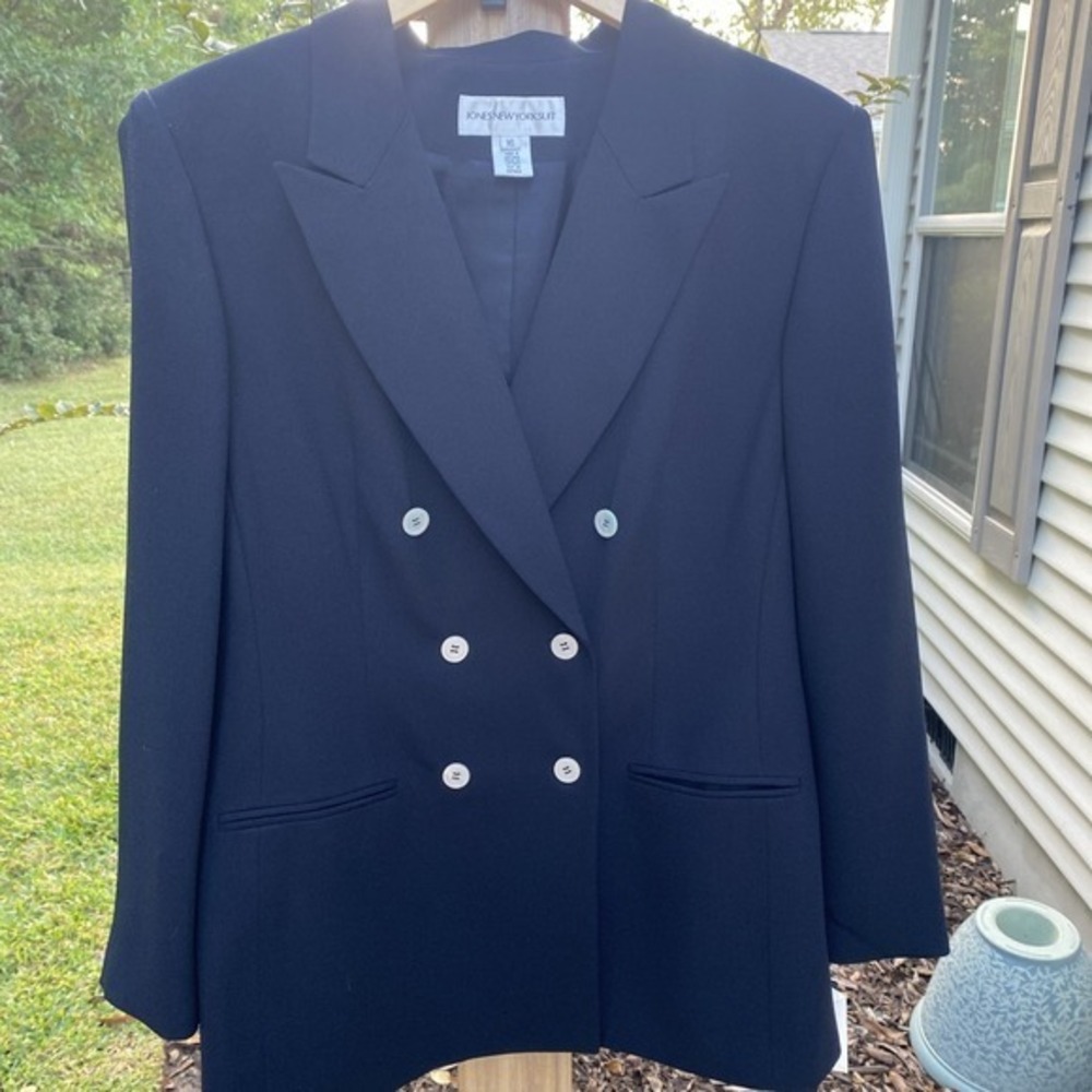 Jones New York Suit‎ Jacket Navy Double Breasted 16 White Pearl Buttons 669